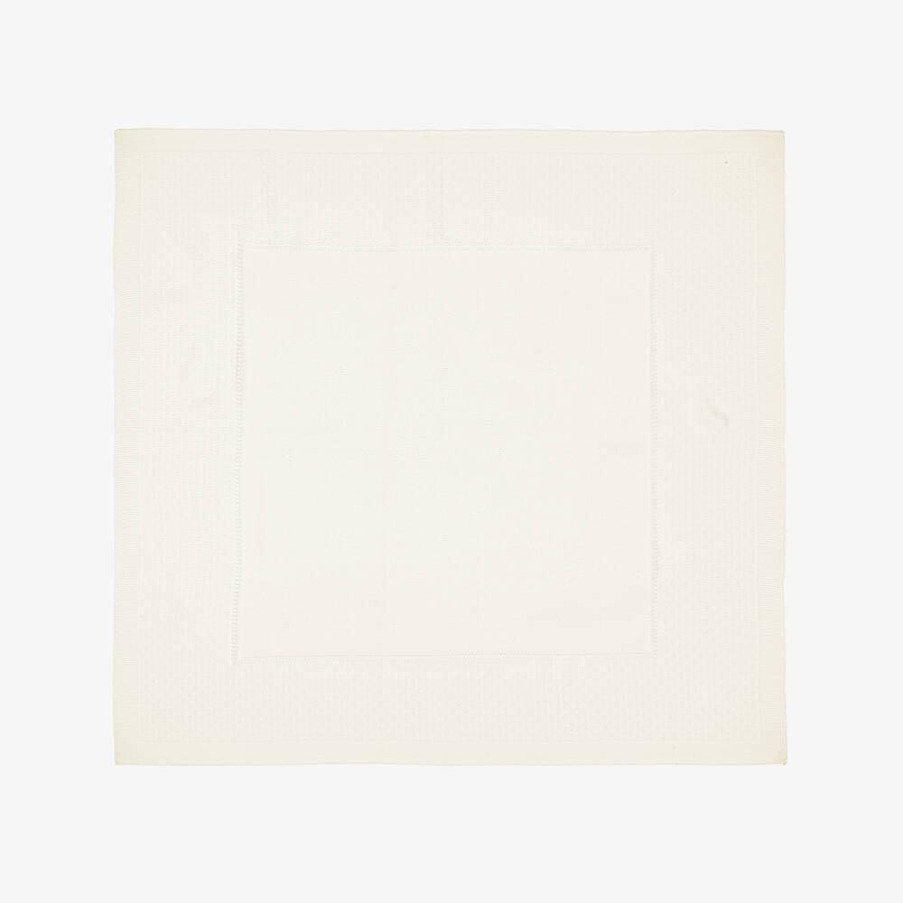 Artesanía Granlei-Ivory Knitted Baby Blanket with Textured Border (108cm) | Childrensalon