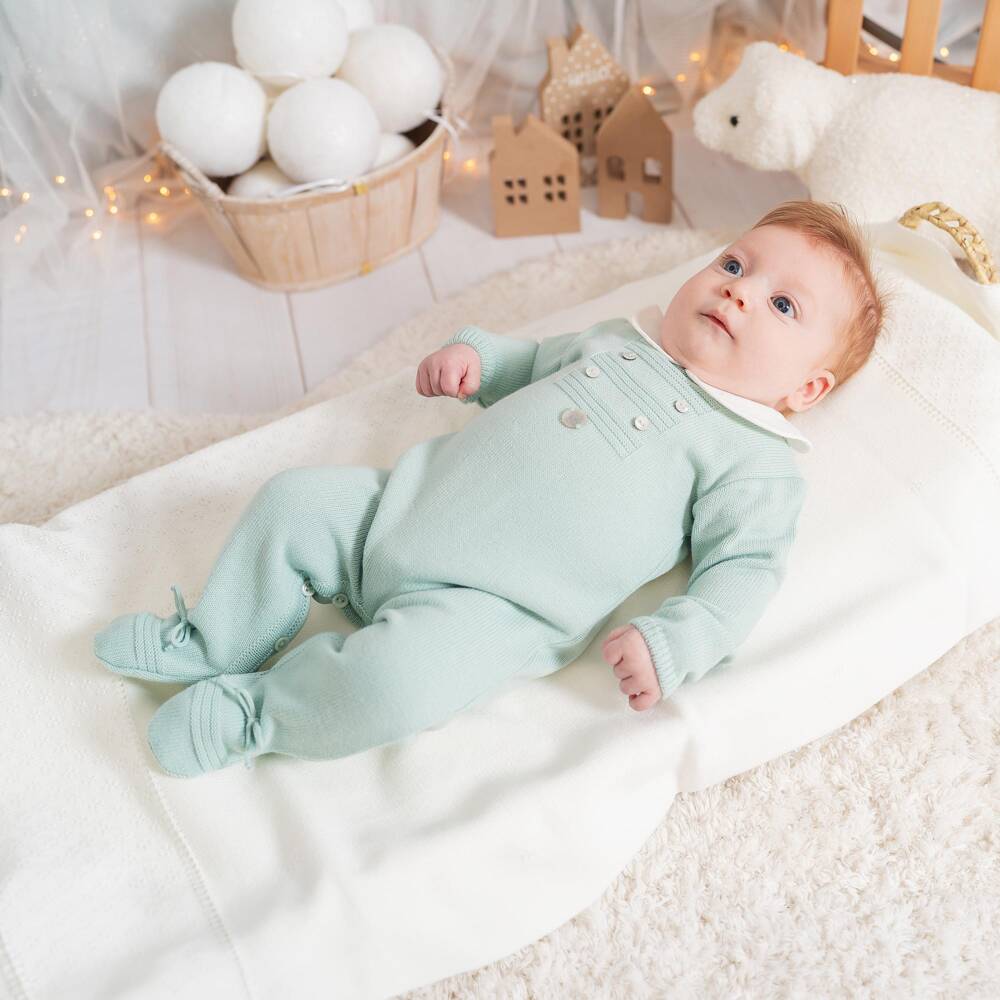 Artesanía Granlei-Ivory Knitted Baby Blanket with Textured Border (108cm) | Childrensalon