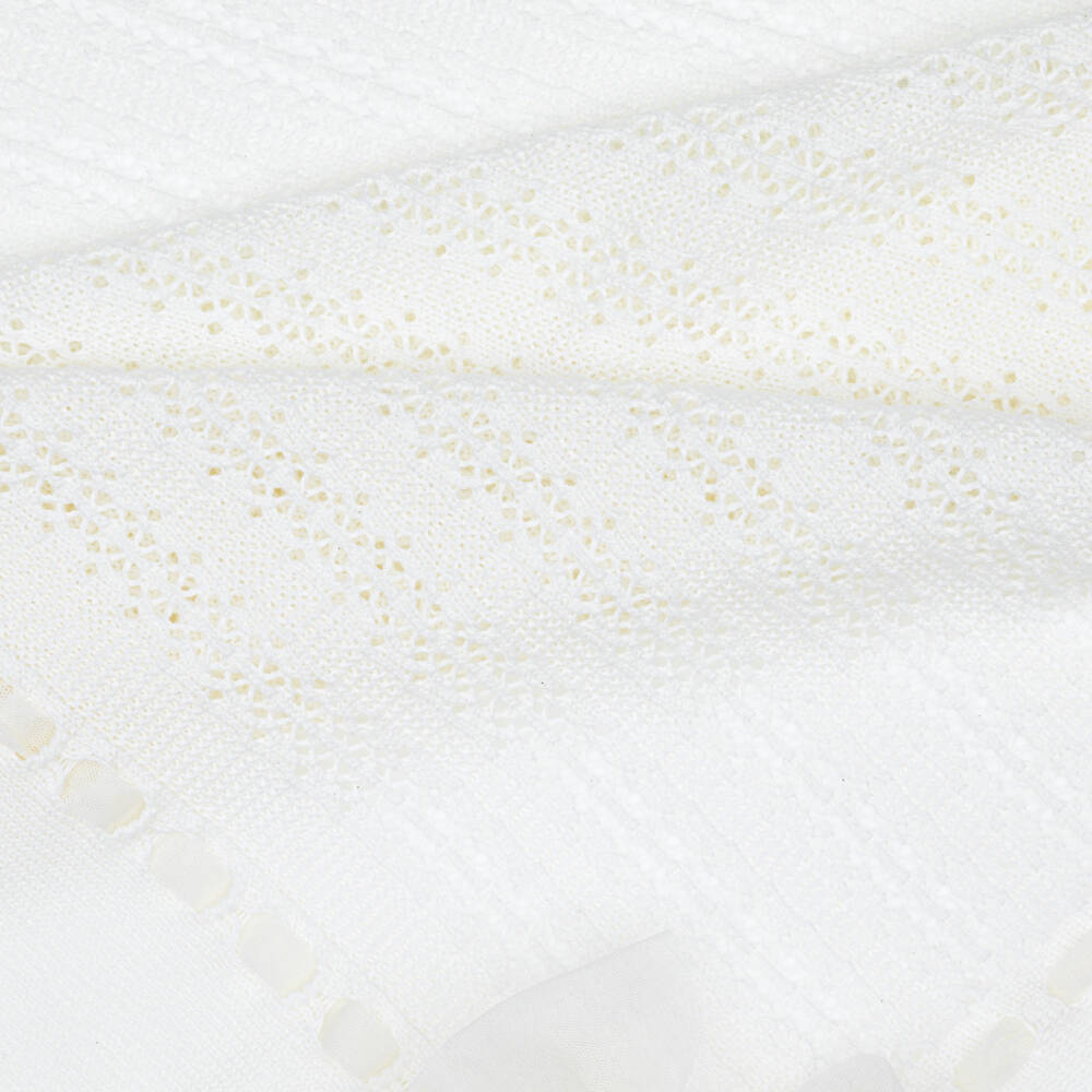Artesanía Granlei-Ivory Knitted Baby Blanket with Tulle Bow (110cm) | Childrensalon