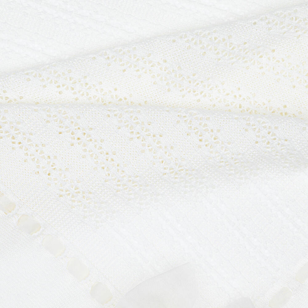 Artesanía Granlei-Ivory Knitted Baby Blanket with Tulle Bow (110cm) | Childrensalon
