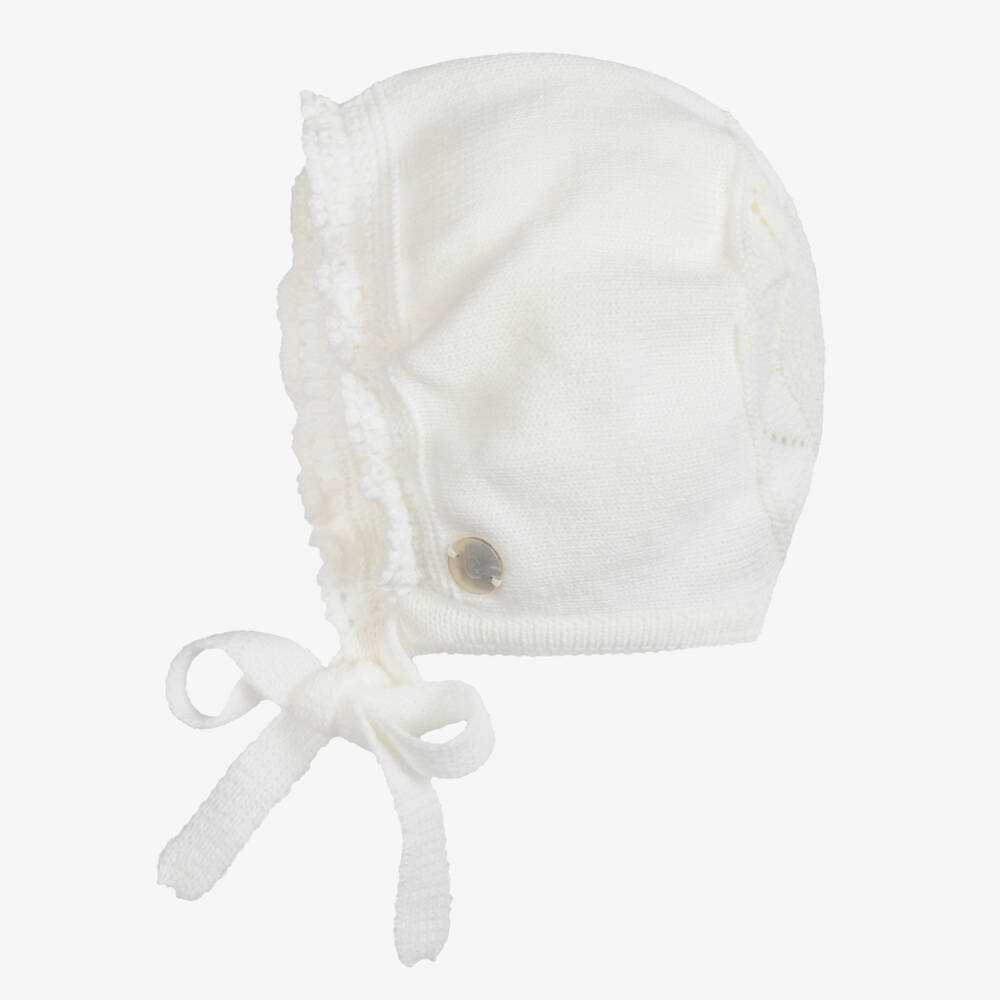 Artesanía Granlei-Ivory Knitted Baby Bonnet | Childrensalon