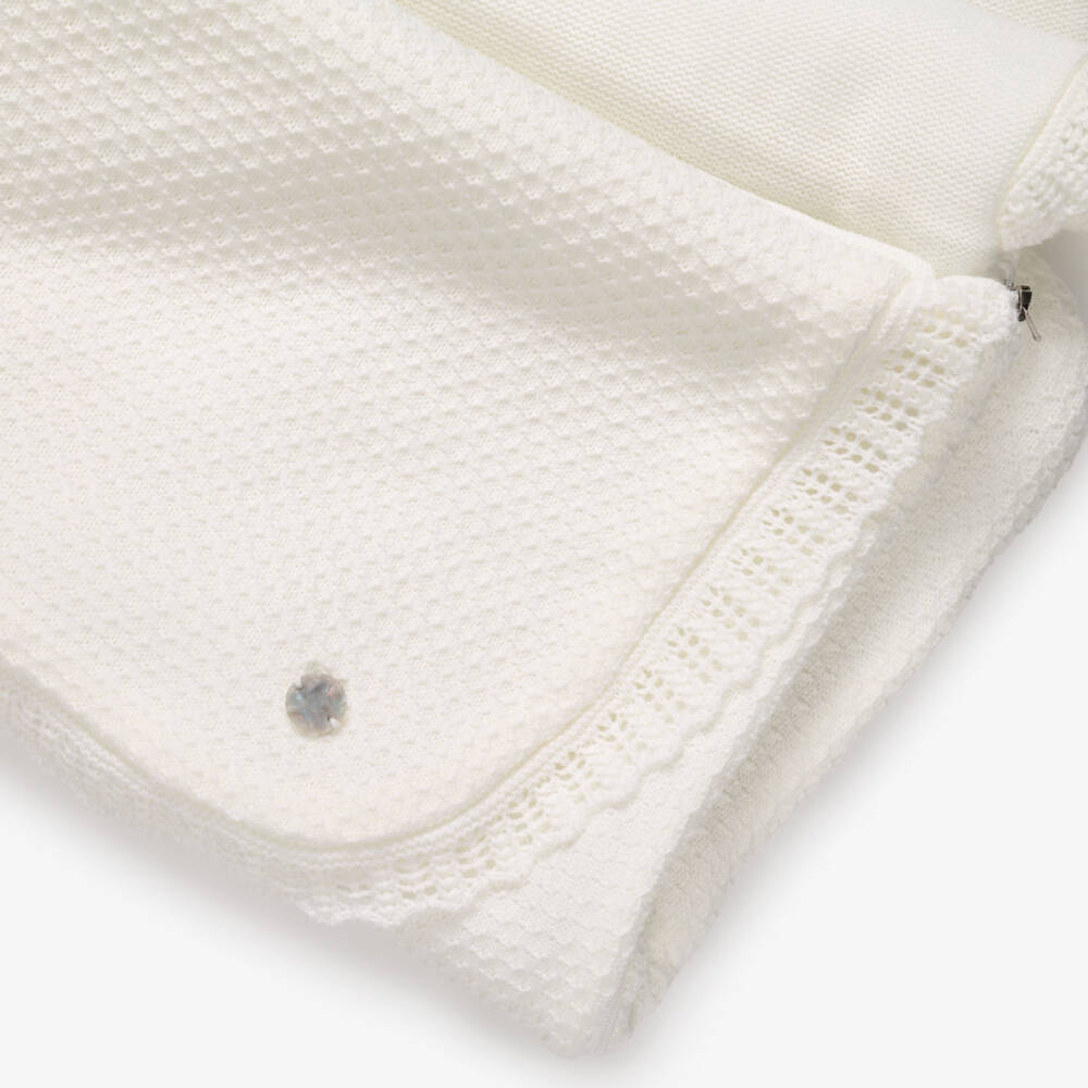 Artesanía Granlei-Ivory Knitted Baby Nest with Lace Trim (71cm) | Childrensalon