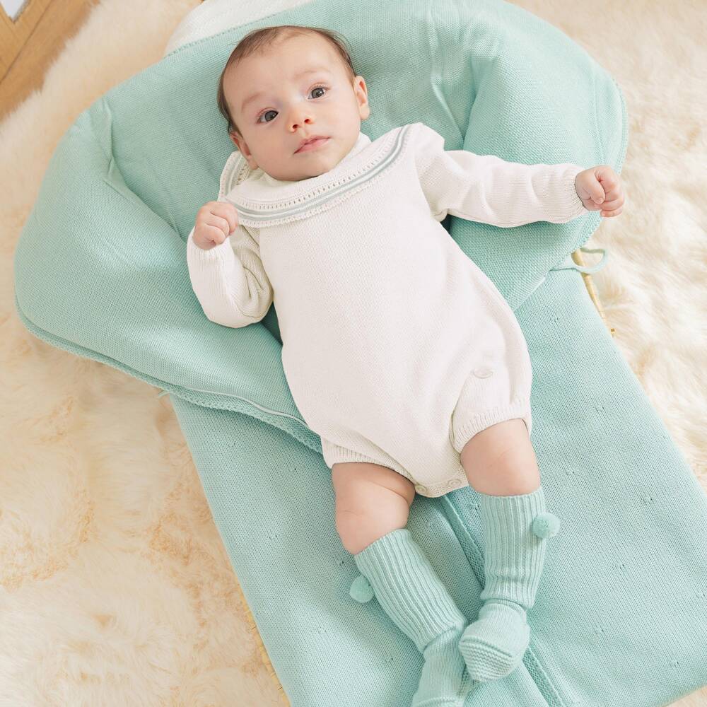 Artesanía Granlei-Ivory Knitted Baby Shortie with Collar | Childrensalon