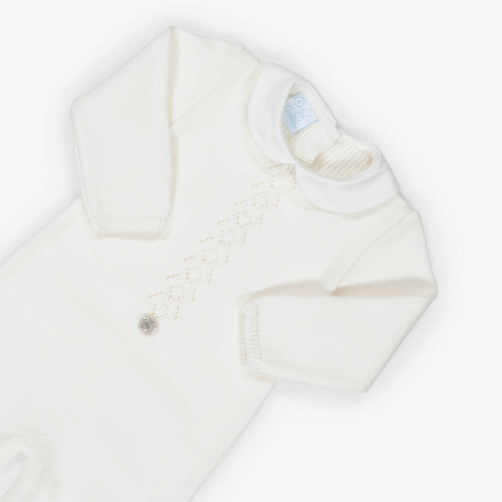 Artesanía Granlei-Ivory Knitted Babygrow with Collar | Childrensalon