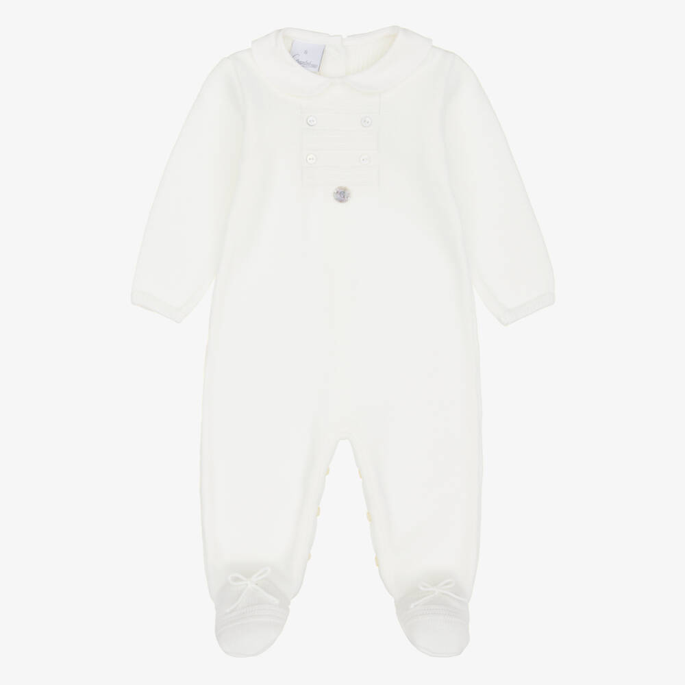 Artesanía Granlei-Ivory Knitted Babygrow with Woven Collar | Childrensalon