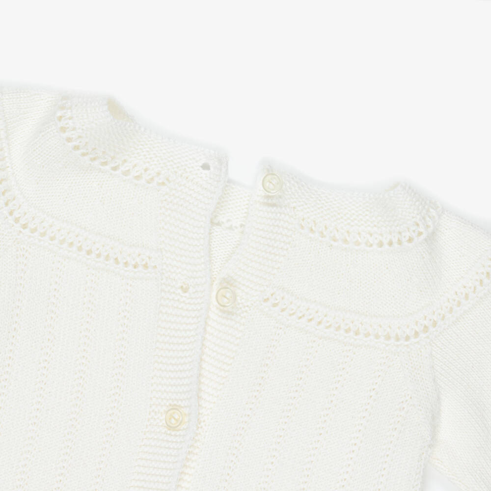 Artesanía Granlei-Ivory Knitted Bonnet & Babysuit Set | Childrensalon
