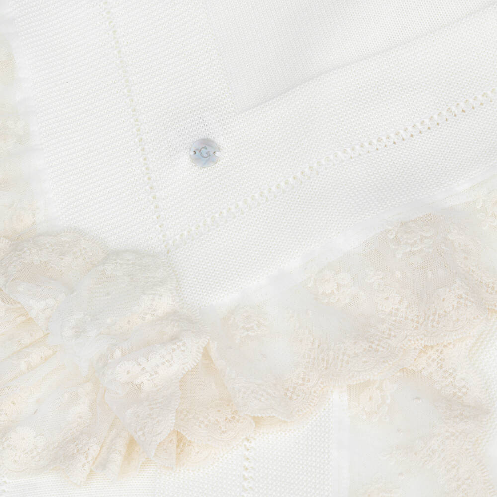 Artesanía Granlei-شال محبوك مزين بدانتيل لون عاجي (120 سم) | Childrensalon