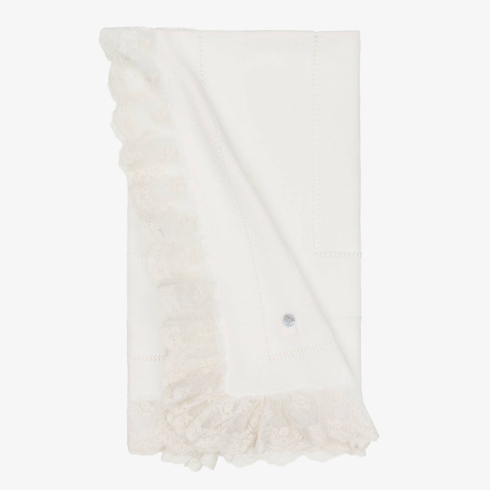 Artesanía Granlei-شال محبوك مزين بدانتيل لون عاجي (120 سم) | Childrensalon