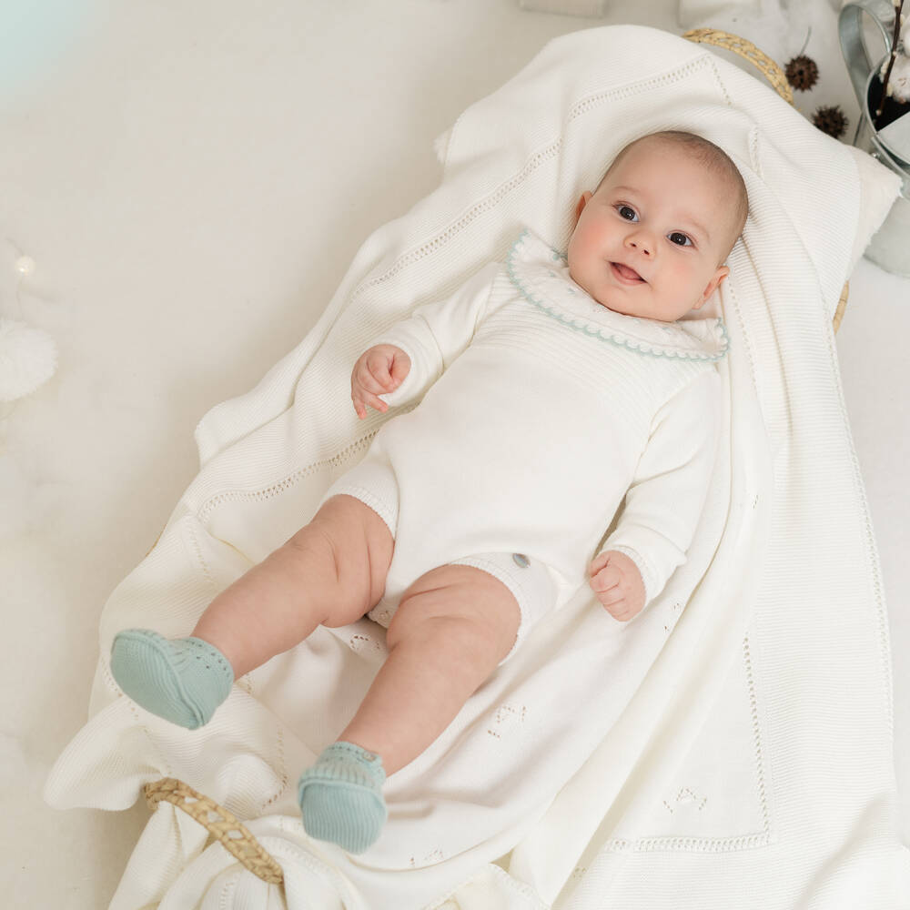 Artesanía Granlei-بودي سوت بياقة محبوك لون عاجي للأطفال الرضع | Childrensalon