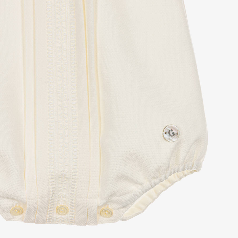 Artesanía Granlei-Ivory Lace Trimmed Babysuit Set with Bonnet | Childrensalon