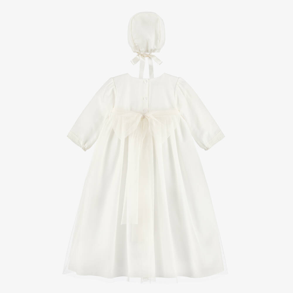 Artesanía Granlei-Ivory Tulle Ceremony Gown With Bonnet | Childrensalon