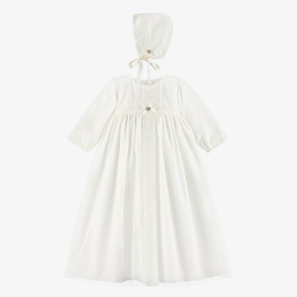 Artesanía Granlei-Ivory Tulle Ceremony Gown With Bonnet | Childrensalon