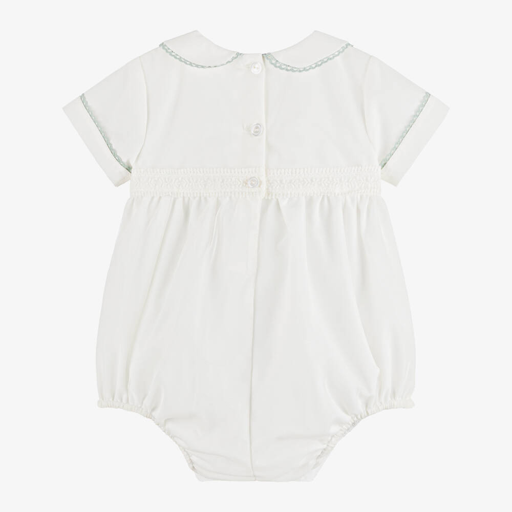 Artesanía Granlei-Ivory Tulle Shortie with Pastel Green Embroidered Trim | Childrensalon