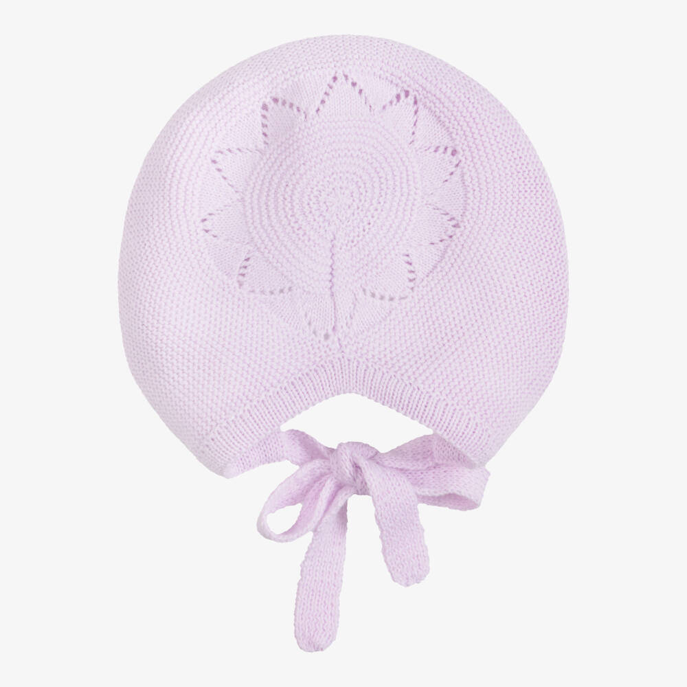 Artesanía Granlei-Lavender Knitted Baby Bonnet with Scalloped Trim | Childrensalon