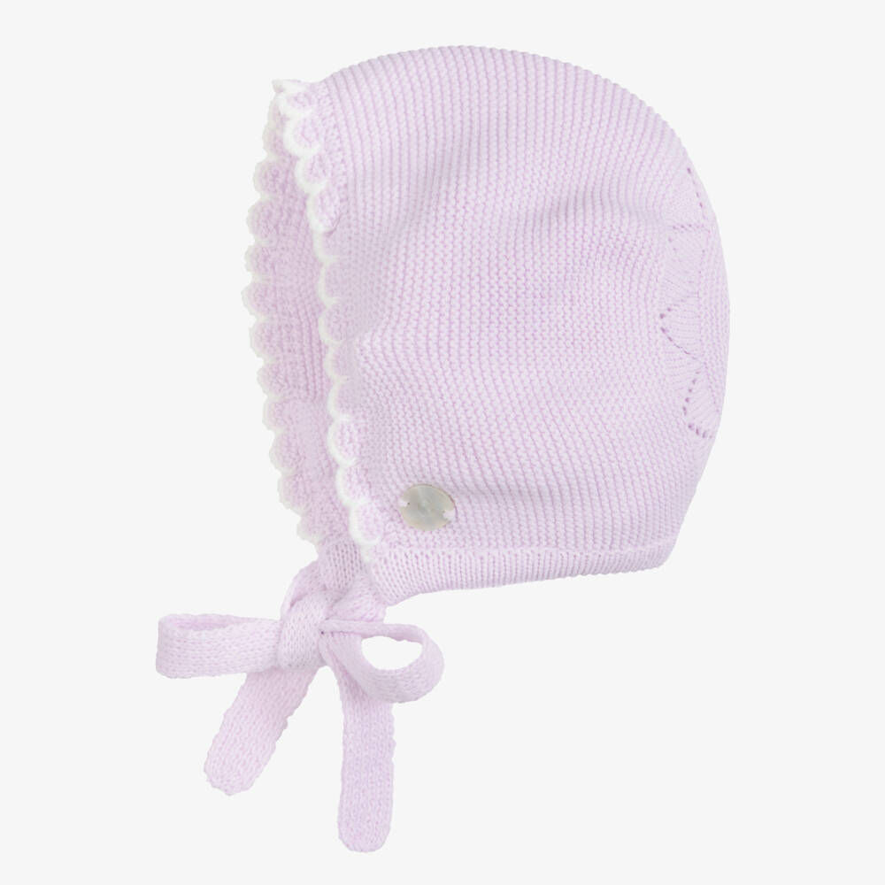 Artesanía Granlei-Lavender Knitted Baby Bonnet with Scalloped Trim | Childrensalon