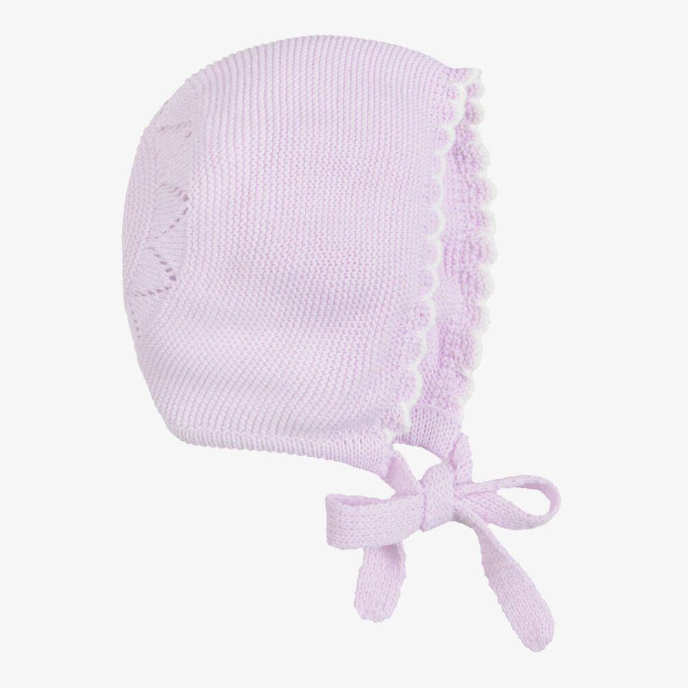 Artesanía Granlei-Lavender Knitted Baby Bonnet with Scalloped Trim | Childrensalon