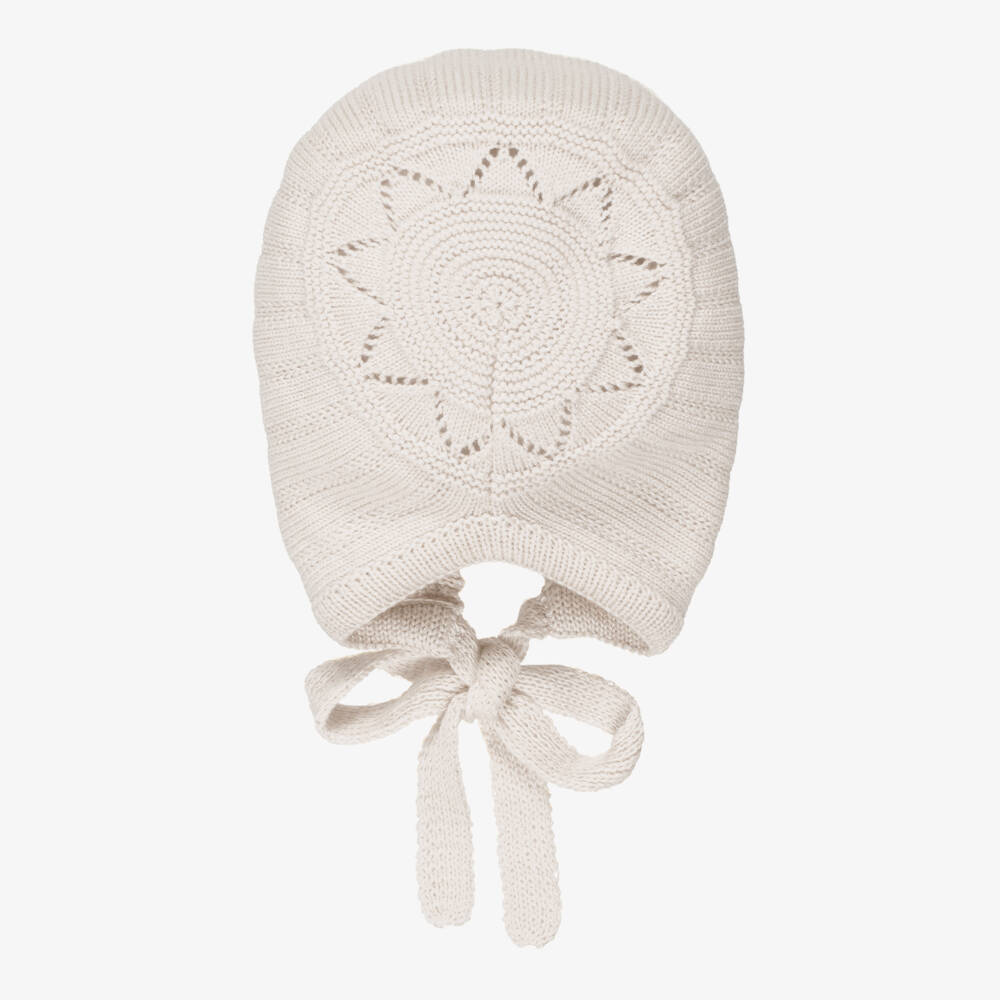 Artesanía Granlei-Light Beige Knitted Baby Bonnet | Childrensalon
