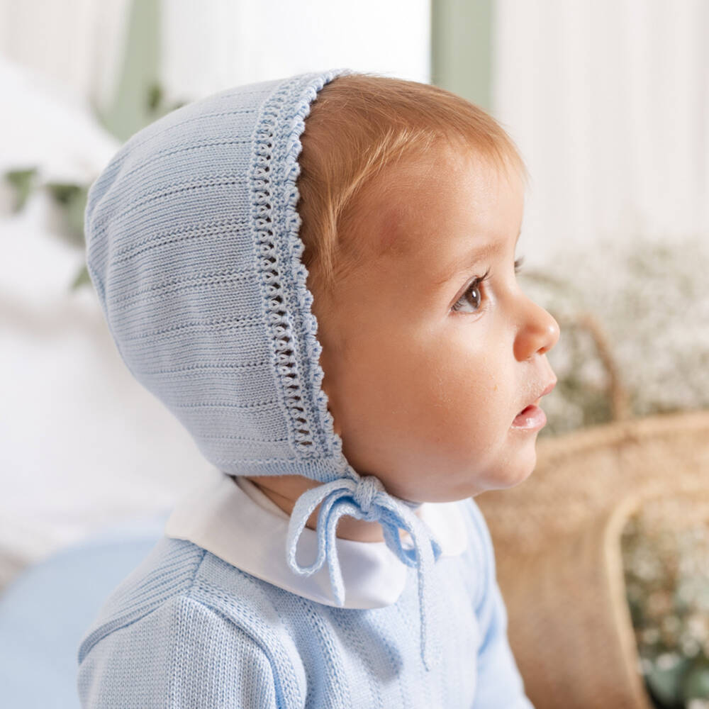 Artesanía Granlei-Light Blue Knitted Baby Bonnet | Childrensalon