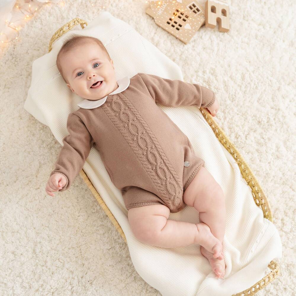 Artesanía Granlei-Light Brown Knitted Shortie with Cable Design | Childrensalon