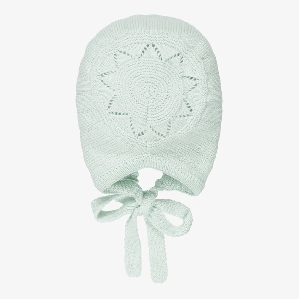 Artesanía Granlei-Light Green Knitted Baby Bonnet | Childrensalon