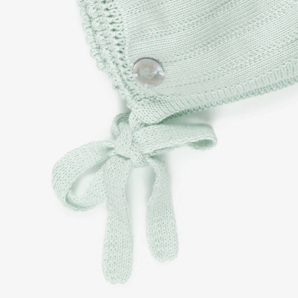 Artesanía Granlei-Light Green Knitted Baby Bonnet | Childrensalon