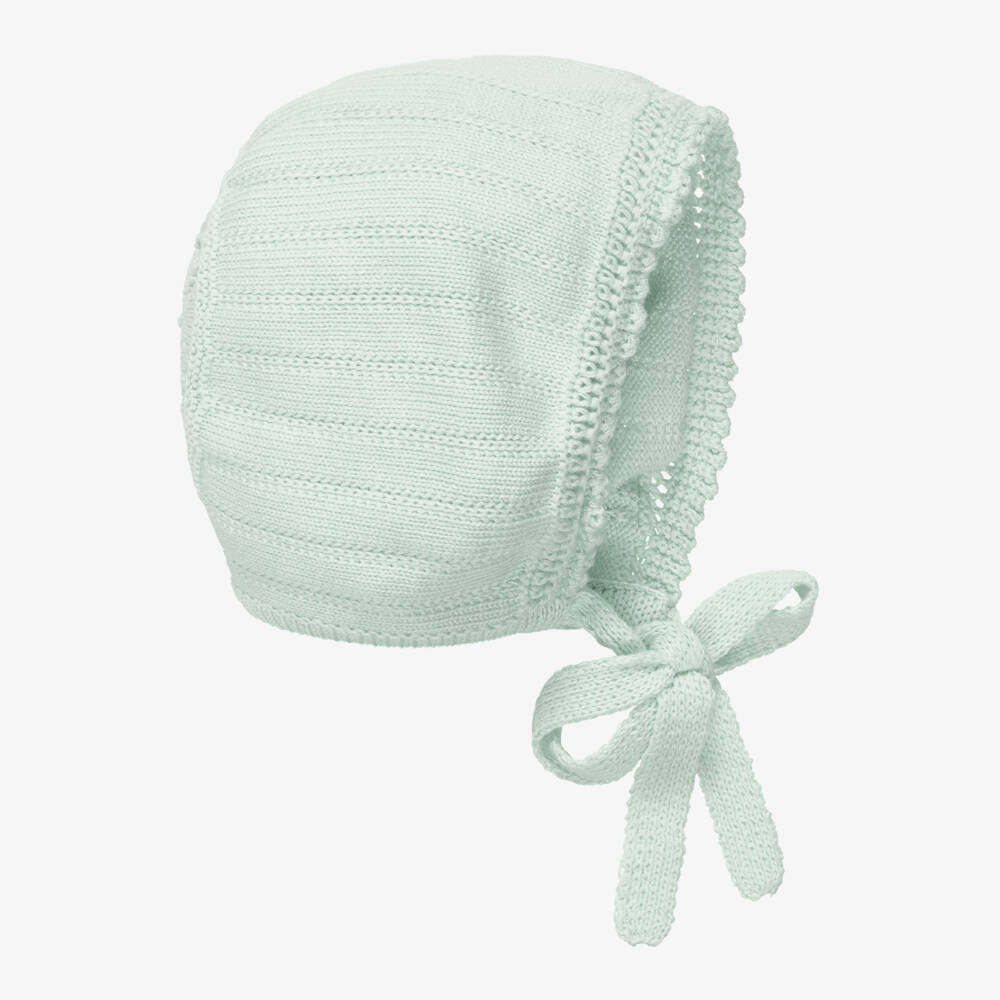 Artesanía Granlei-Light Green Knitted Baby Bonnet | Childrensalon