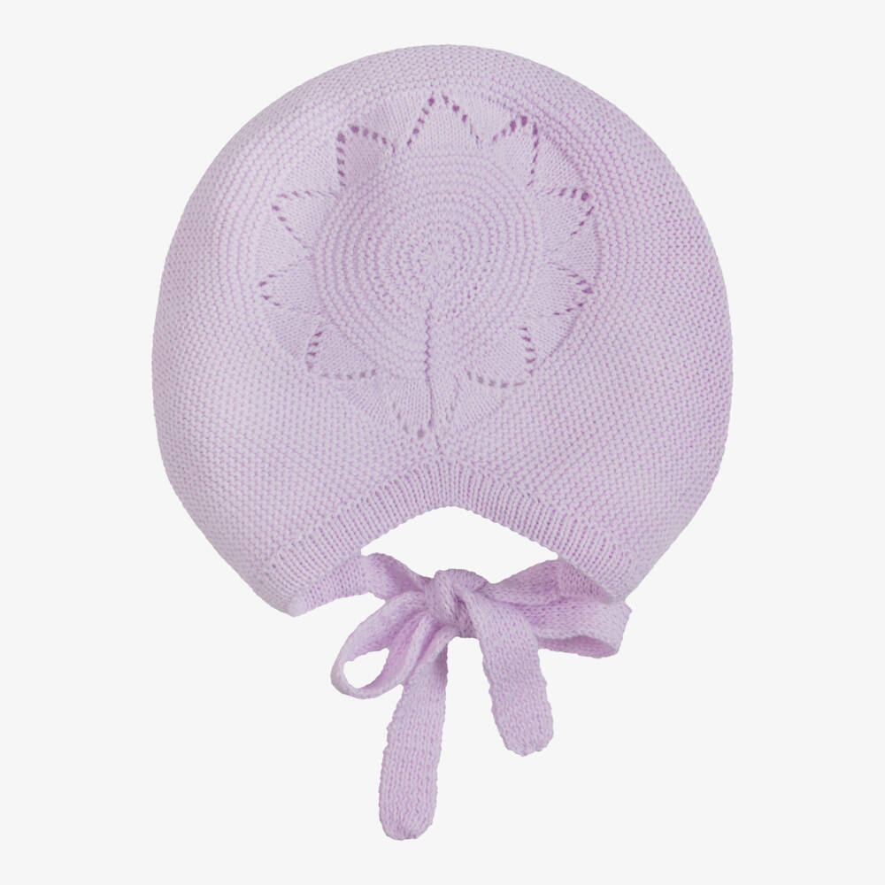 Artesanía Granlei-Lilac Knitted Baby Bonnet with Scalloped Trim | Childrensalon