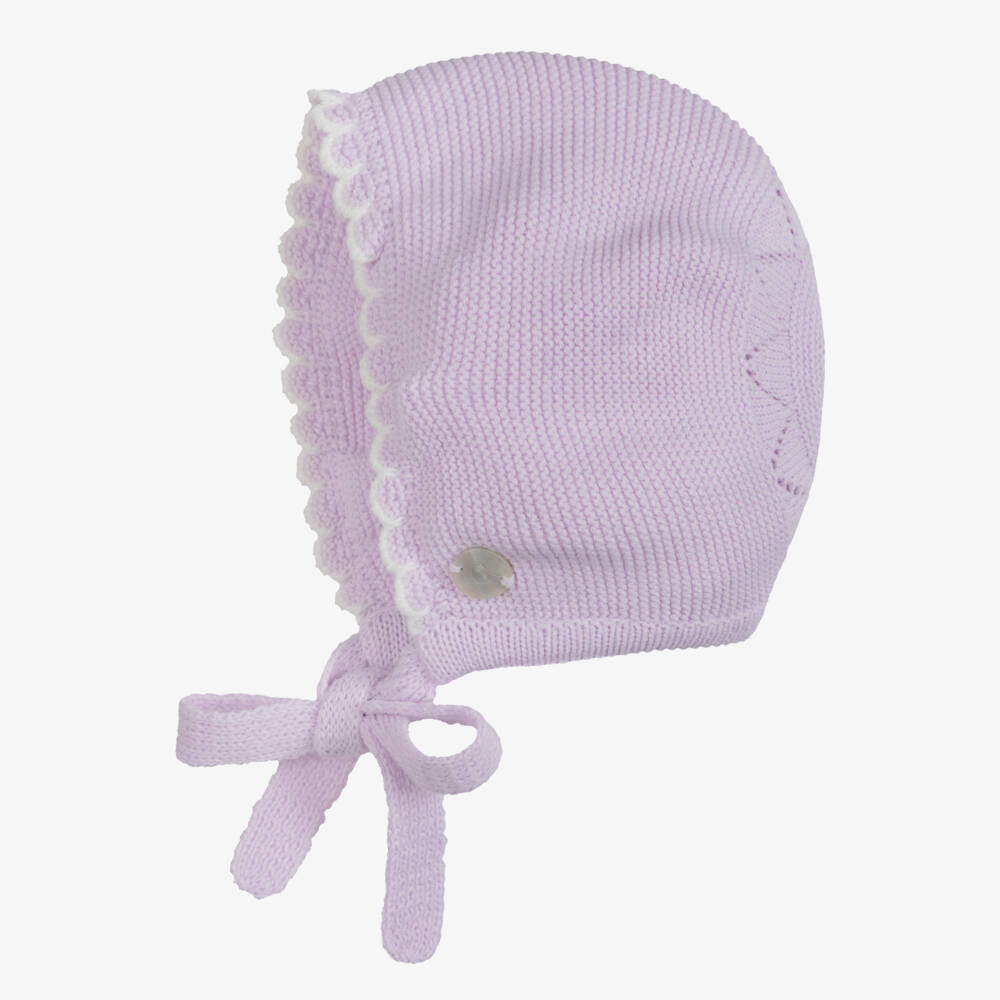 Artesanía Granlei-Lilac Knitted Baby Bonnet with Scalloped Trim | Childrensalon