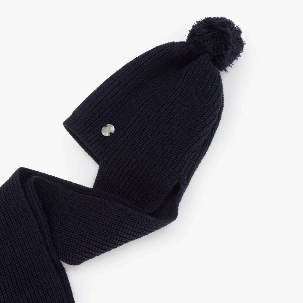 Artesanía Granlei-Navy Blue Knitted Baby Hat Scarf | Childrensalon