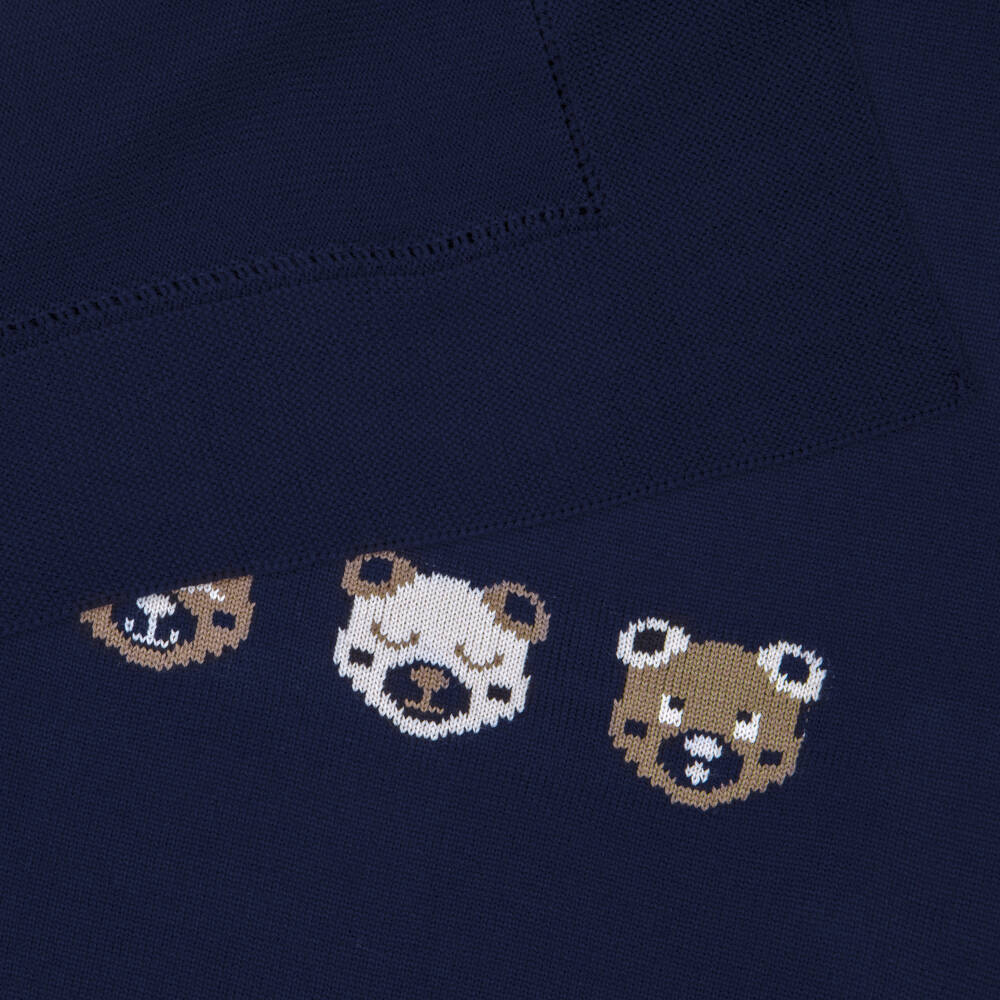 Artesanía Granlei-Navy Blue Knitted Blanket with Three Bears (86cm) | Childrensalon