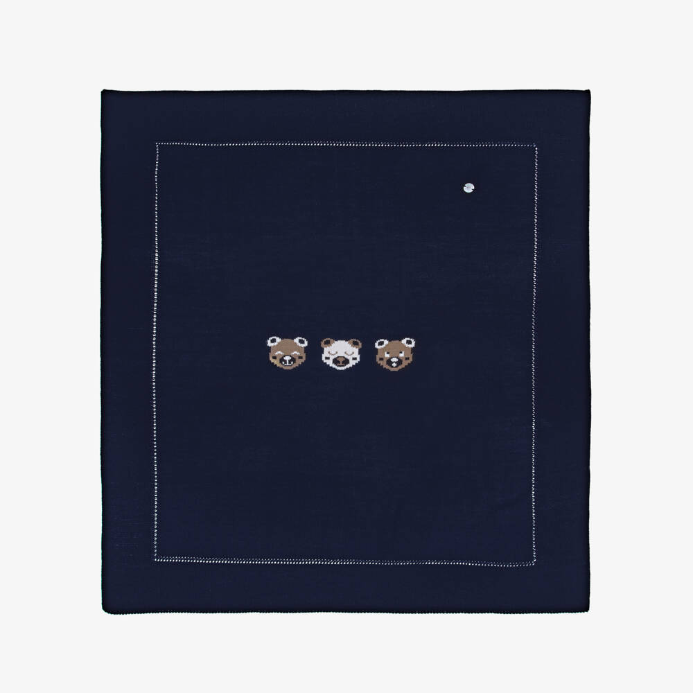 Artesanía Granlei-Navy Blue Knitted Blanket with Three Bears (86cm) | Childrensalon