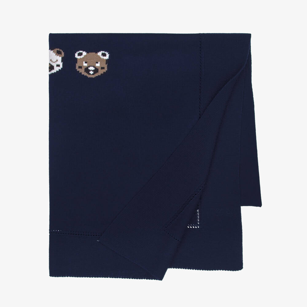 Artesanía Granlei-Navy Blue Knitted Blanket with Three Bears (86cm) | Childrensalon