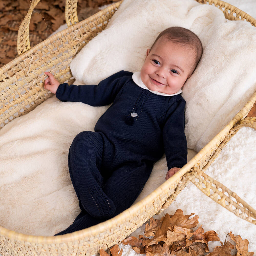 Artesanía Granlei-أفرول بيبي غرو بوم بوم أكريليك محبوك لون كحلي | Childrensalon