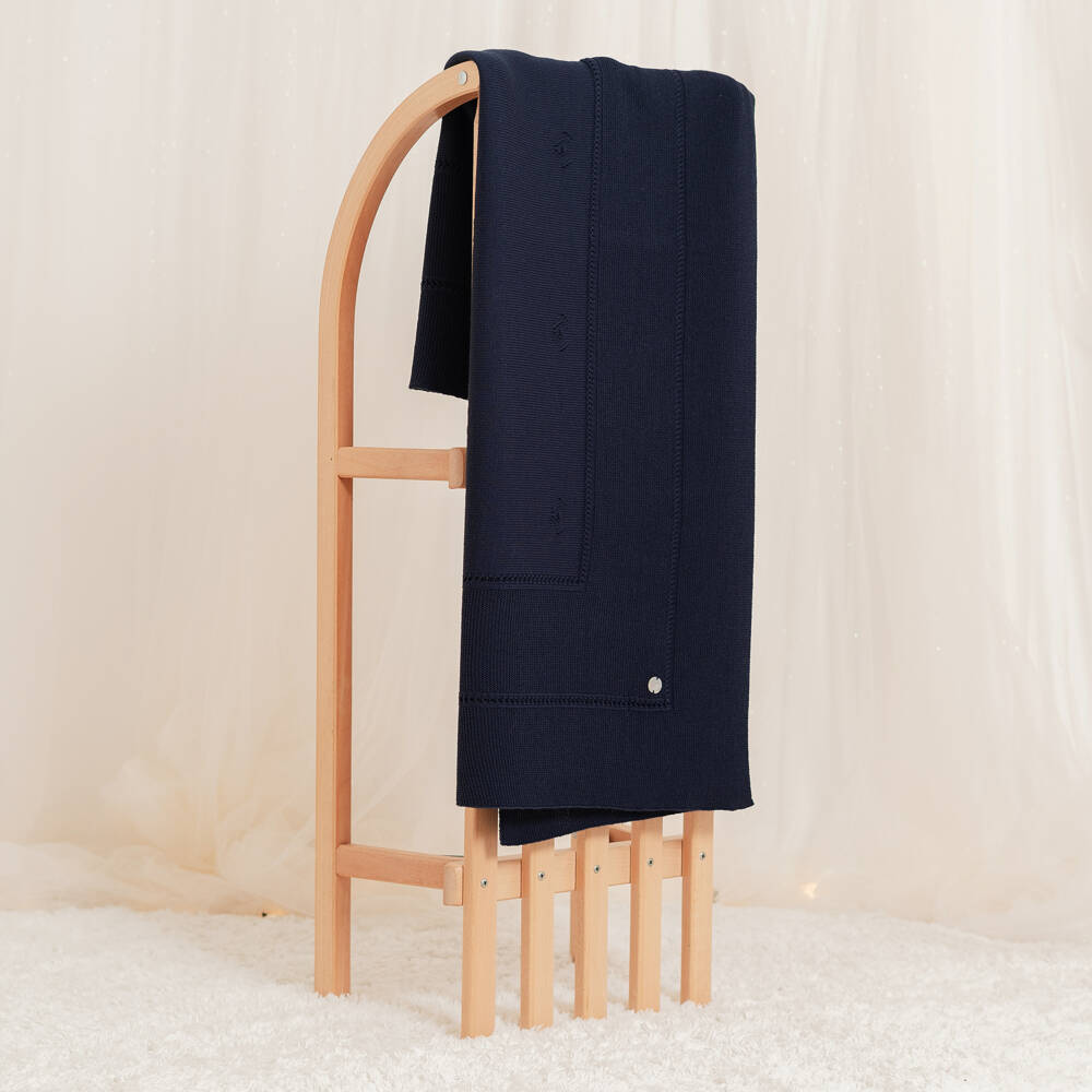 Artesanía Granlei-Navy Blue Openwork Knitted Baby Blanket (106cm) | Childrensalon