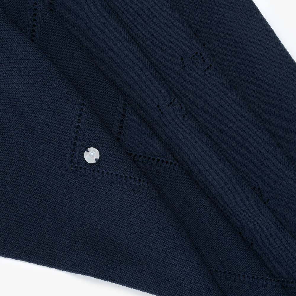 Artesanía Granlei-Navy Blue Openwork Knitted Baby Blanket (106cm) | Childrensalon
