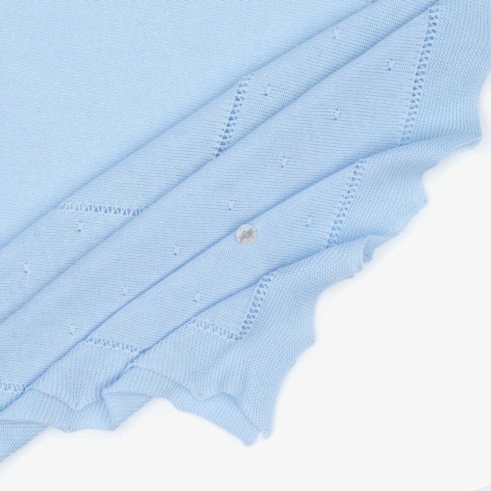 Artesanía Granlei-Pale Blue Knitted Baby Shawl with Scalloped Edges (128cm) | Childrensalon