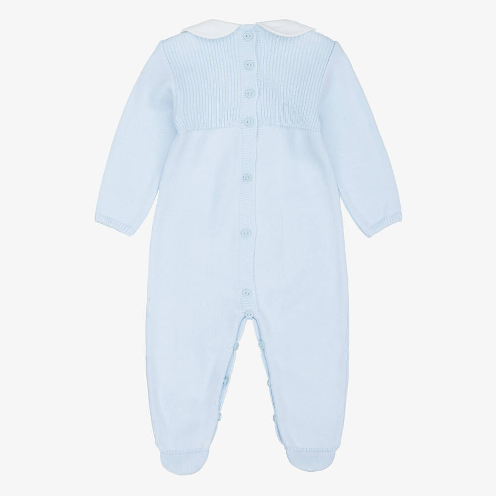 Artesanía Granlei-Pale Blue Knitted Babygrow with Woven Collar | Childrensalon
