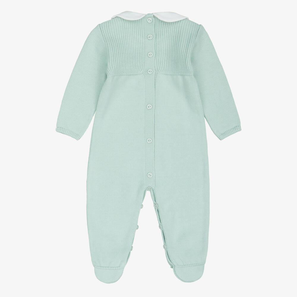 Artesanía Granlei-Pale Green Knitted Babygrow with Woven Collar | Childrensalon