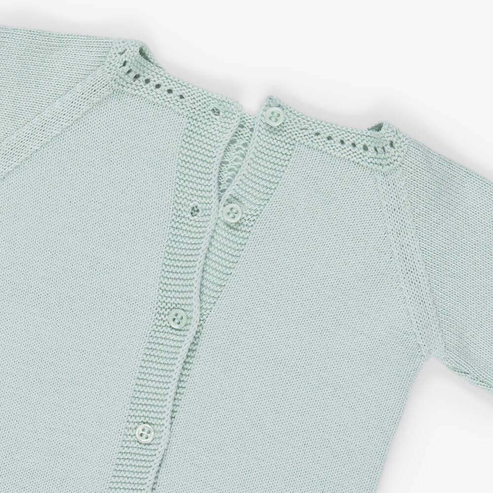 Artesanía Granlei-Pale Sage Green Knitted 2 Piece Babygrow | Childrensalon