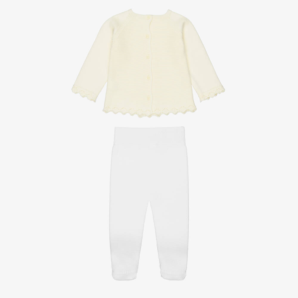 Artesanía Granlei-Pale Yellow & Ivory Knitted 2 Piece Babygrow | Childrensalon