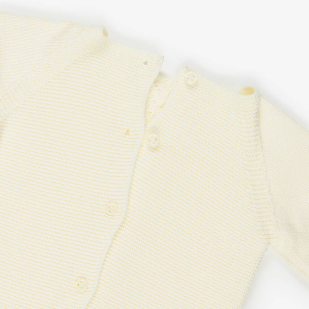 Artesanía Granlei-Pale Yellow & Ivory Knitted 2 Piece Babygrow | Childrensalon