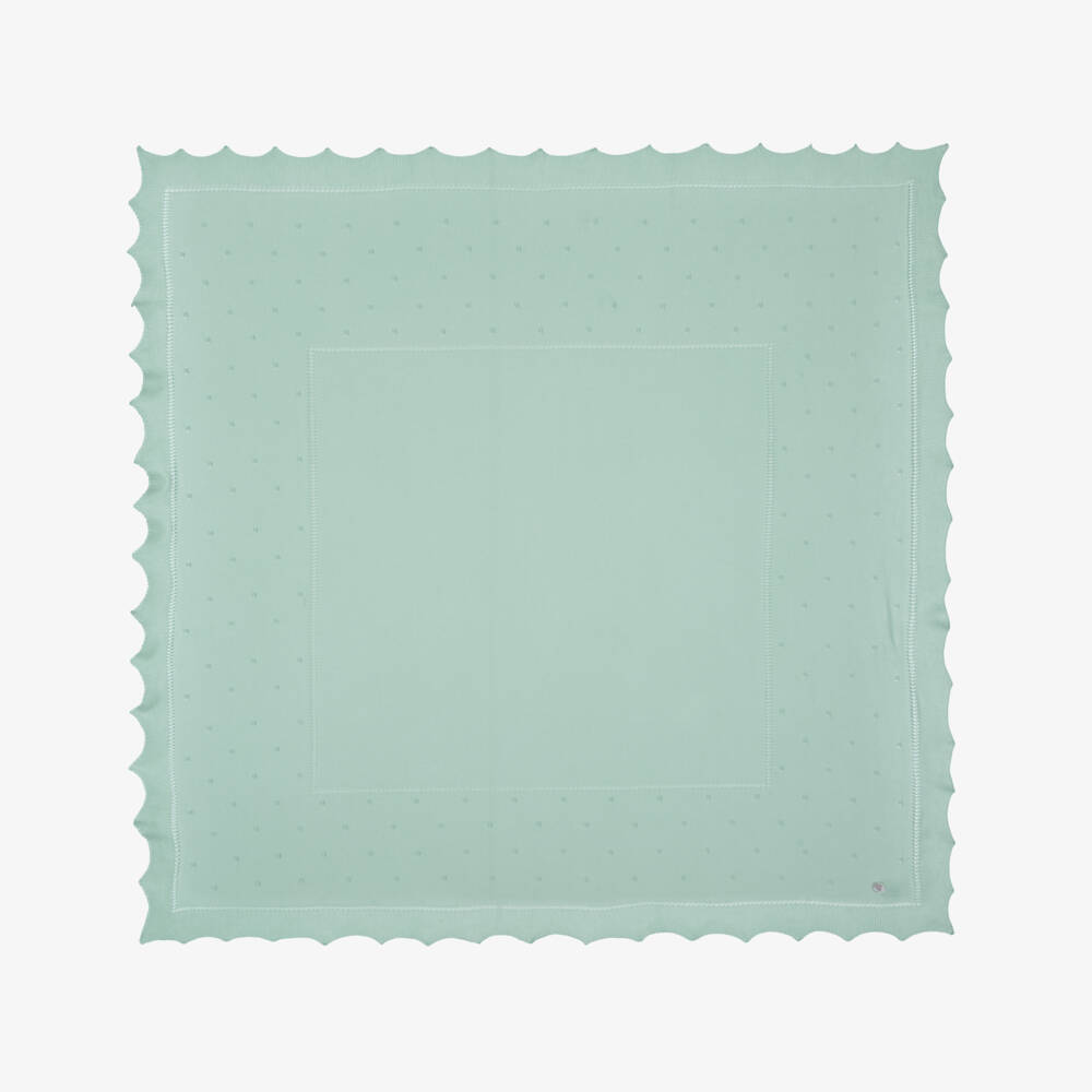 Artesanía Granlei-Pastel Green Knitted Baby Shawl with Scalloped Edges (128cm) | Childrensalon