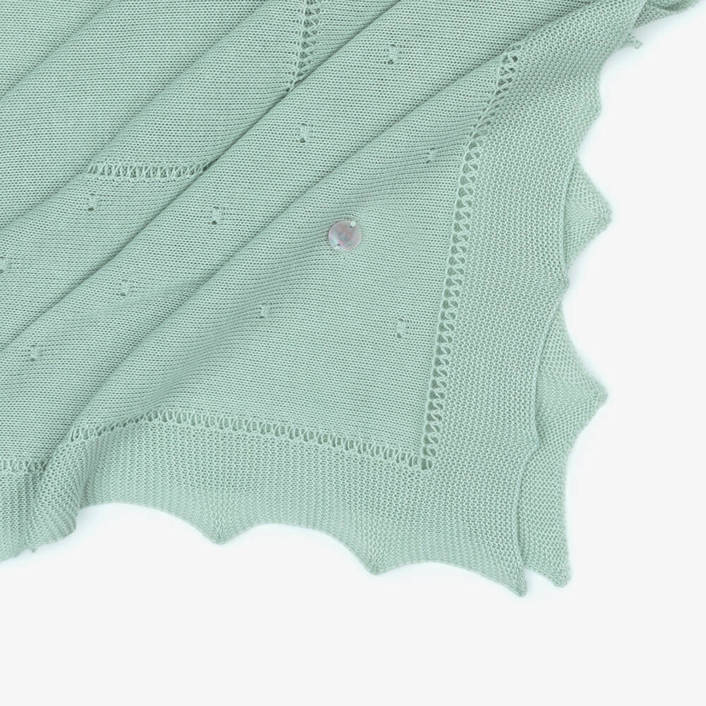 Artesanía Granlei-Pastel Green Knitted Baby Shawl with Scalloped Edges (128cm) | Childrensalon