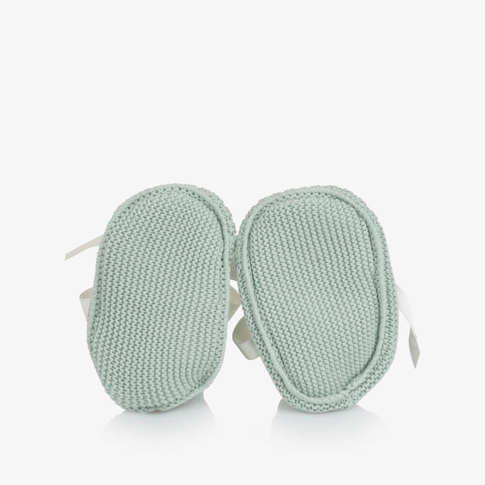 Artesanía Granlei-Pastel Green Knitted Booties with Satin Ties | Childrensalon