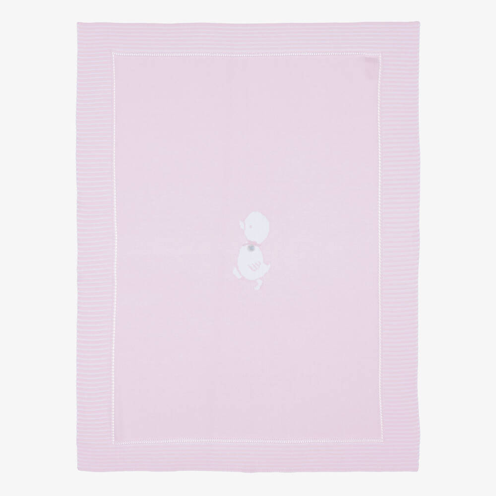 Artesanía Granlei-Pink Knitted Baby Blanket with Duck Motif (93cm) | Childrensalon