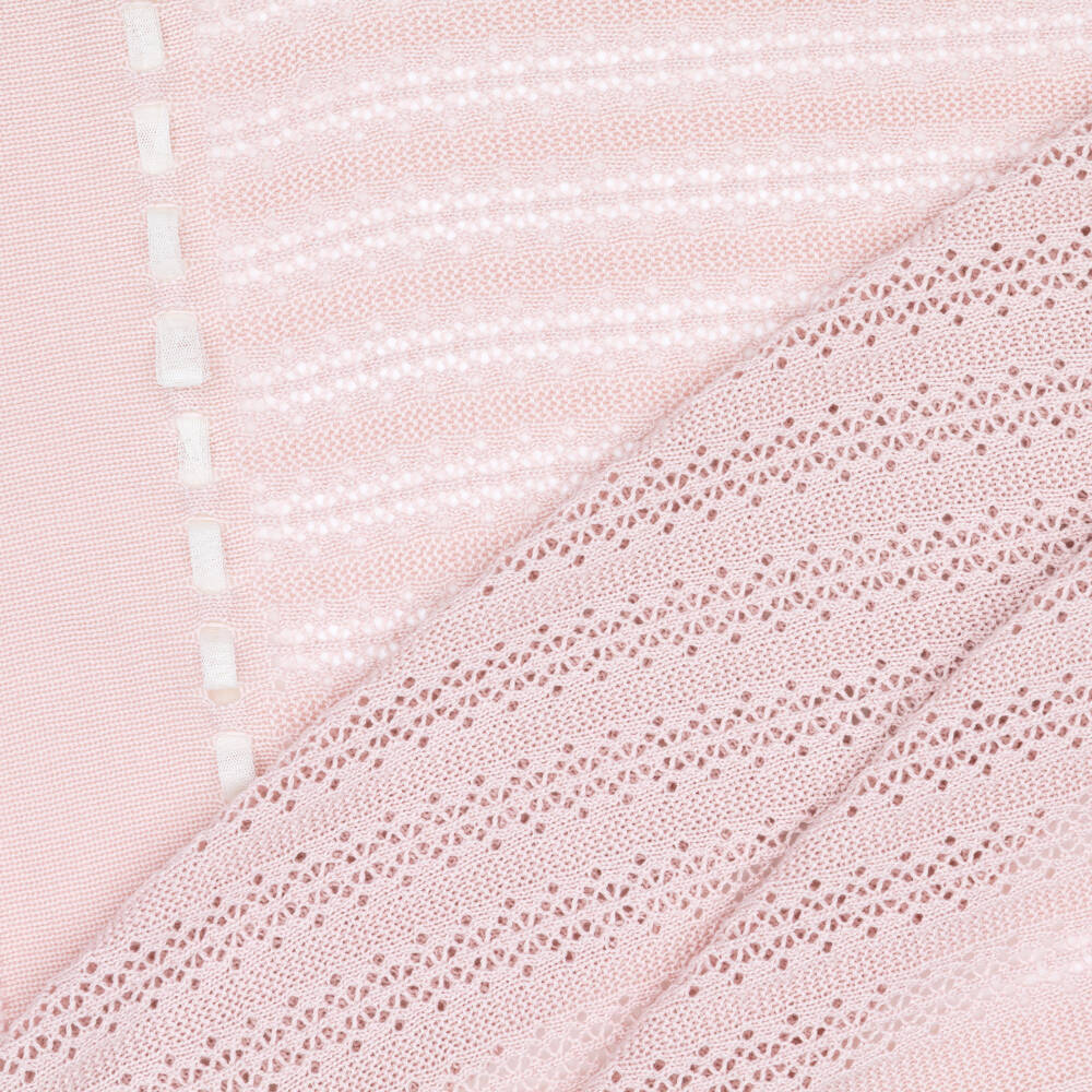 Artesanía Granlei-Pink Knitted Baby Blanket with Tulle Bow (110cm) | Childrensalon