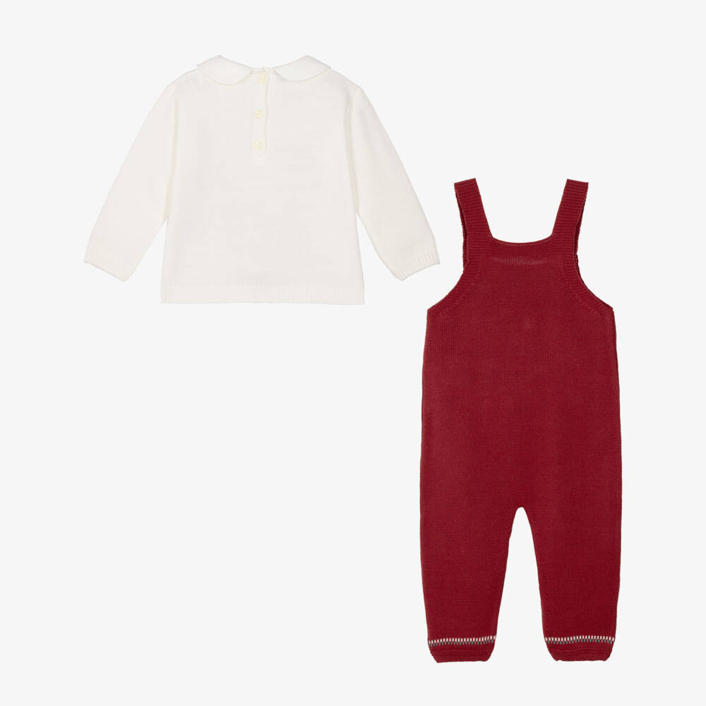 Artesanía Granlei-Red Knitted Penguin Dungaree Set | Childrensalon