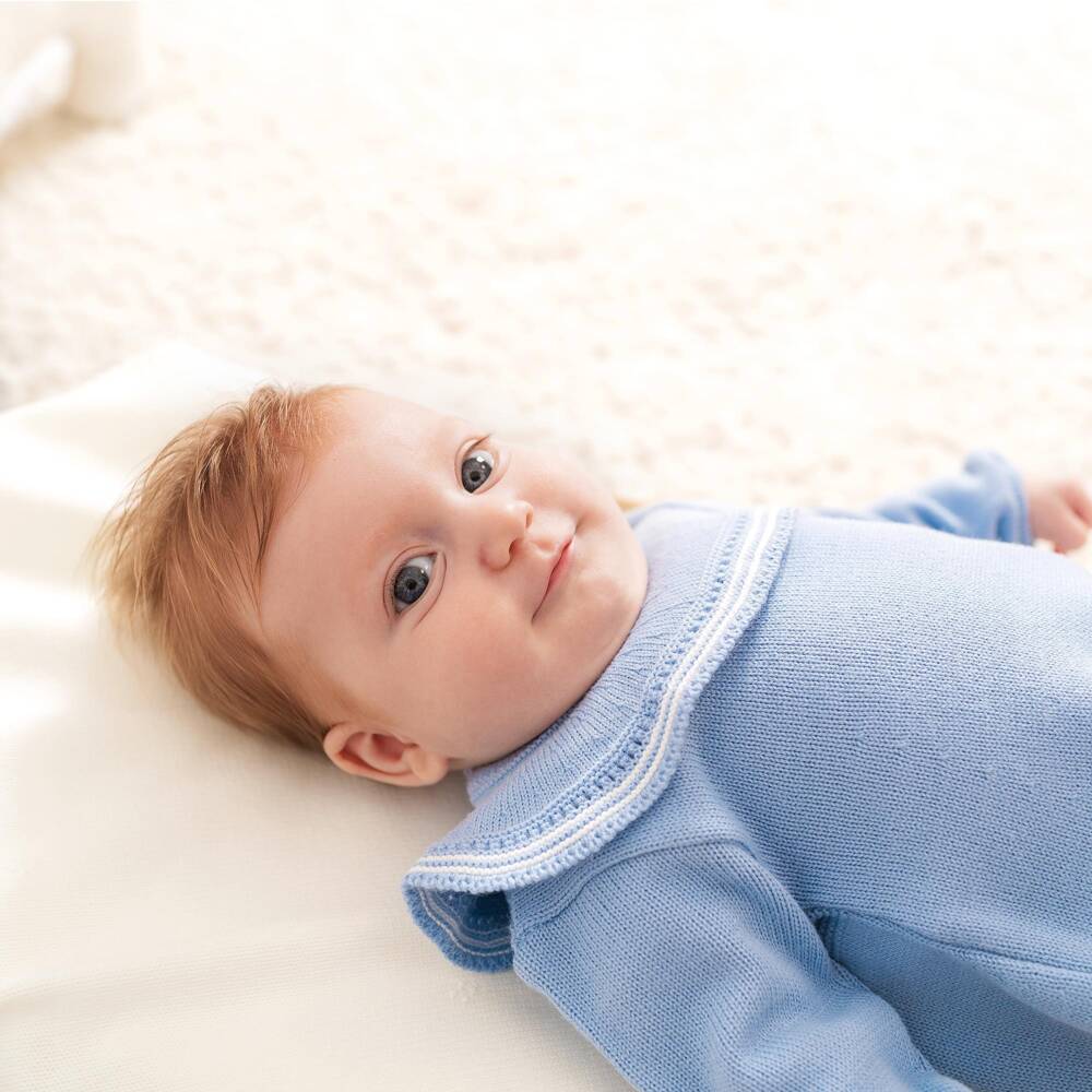 Artesanía Granlei-Sky Blue Knitted Baby Shortie with Collar | Childrensalon