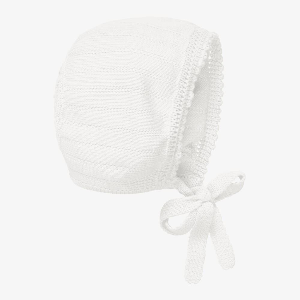 Artesanía Granlei-White Knitted Baby Bonnet | Childrensalon