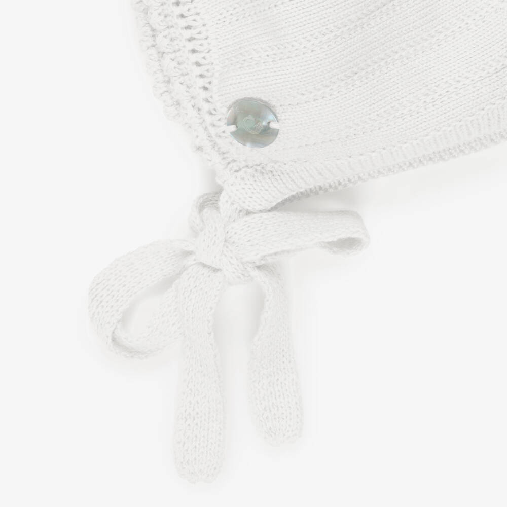 Artesanía Granlei-White Knitted Baby Bonnet | Childrensalon